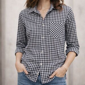 Ralph Lauren Women’s Button Down Shirt Gingham Size Small Black White 3/4 Sleeve
